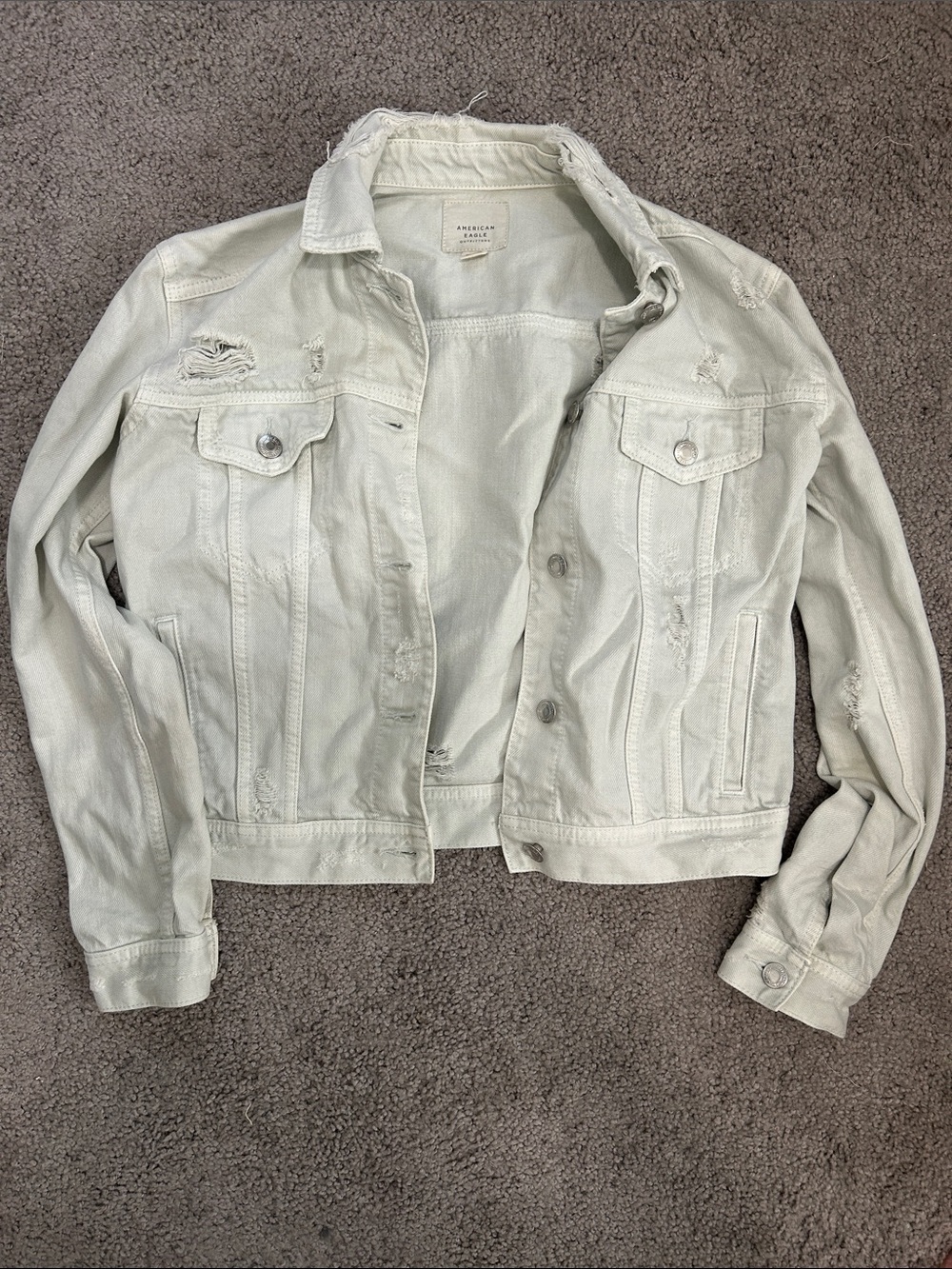 American Eagle Outfitters Extra Light Wash Distressed Denim Jacket